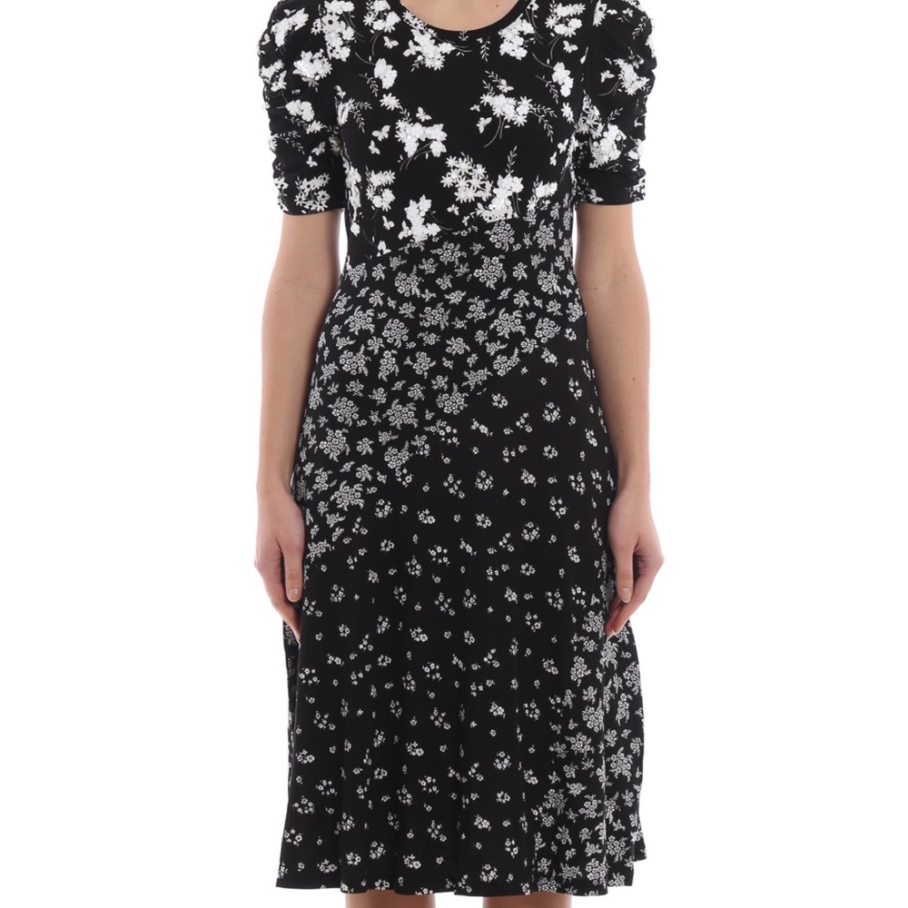 Michael Kors Black and White Floral Midi Dress